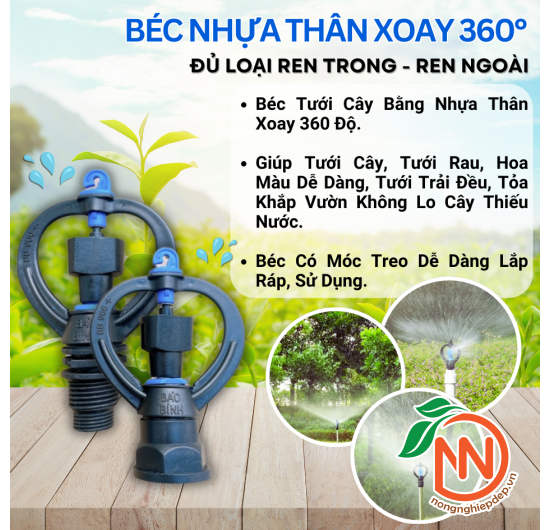 Béc Nhựa Thân Xoay 360° Ren Trong, Ren Ngoài