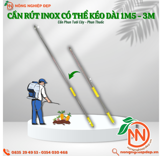 Cần Phun Inox | Cần Rút Có Thể Kéo Dài 1m5 - 3m 