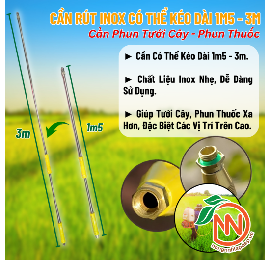 Cần Phun Inox | Cần Rút Có Thể Kéo Dài 1m5 - 3m 