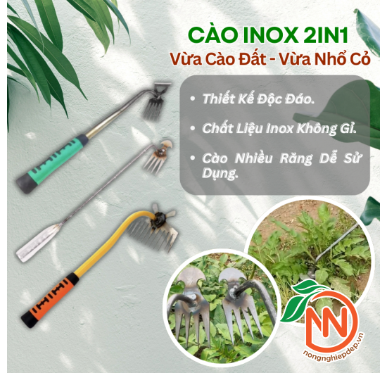 Cào Làm Vườn 2in1 - Cào Đất, Nhổ Cỏ