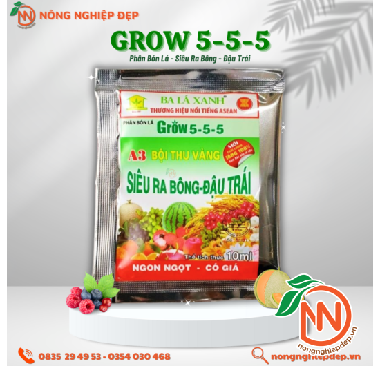 Phân Bón Lá Ba Lá Xanh - GROW 5-5-5, Siêu Ra Bông - Đậu Trái