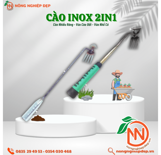 Cào Làm Vườn 2in1 - Cào Đất, Nhổ Cỏ