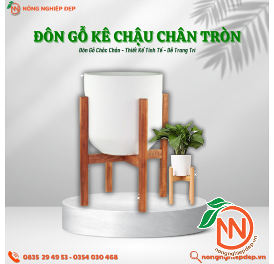 Đôn Gỗ Để Chậu Cây - Đôn Gỗ Kê Chậu Chân Tròn